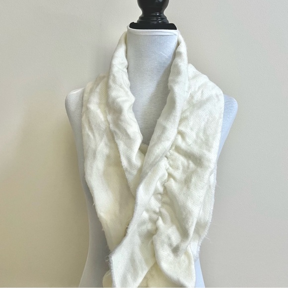 Elegant Ivory Ruffled Scarf with Fringes by Charming Charlie-L 70” x W 13” - Picture 3 of 10